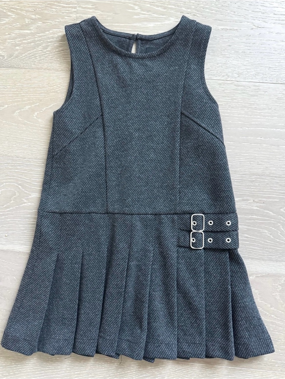 Zara Charcoal Gray Pleated Dress with Buckle Detail size 6 years